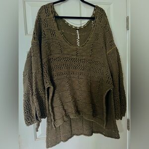 Free People Olive Oversized Crochet Knit Sweater